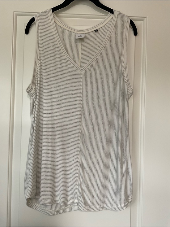 CAbi Tops - CAbi White and Light Gray Striped V-Neck Tank
